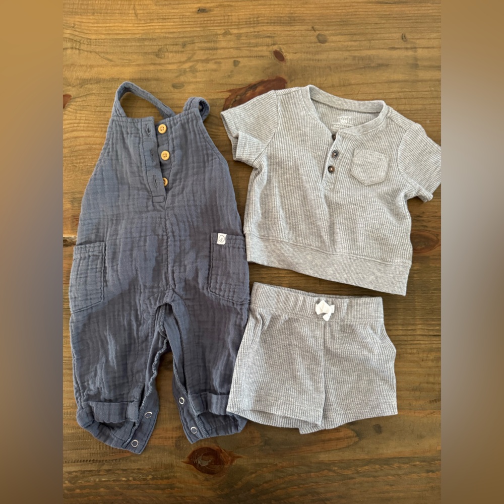 Baby Overalls and Set - Gray and Blue Little Planet (Organic) and Carters